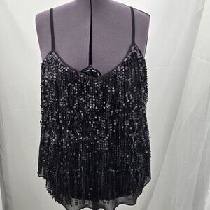 810-6 City Chic Retro Plus Size Black Sequin Fringe Tank Top – Size 16